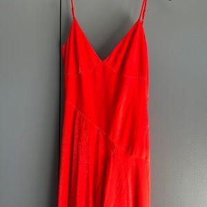 Elegant flame red charmeuse cocktail dress.